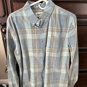 Men's Casual Blues Plaid Button-Down Shirt soft smooth very thin corduroy